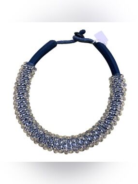 Beaded Statement Necklace in Navy Blue and Silver